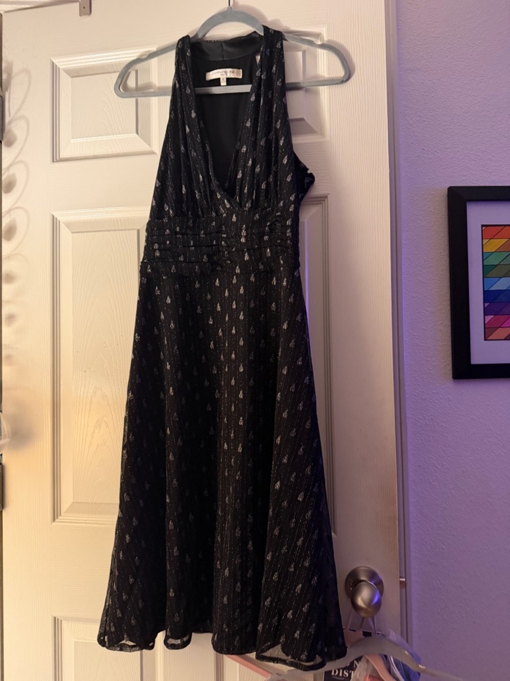 Evan Picone Black Midi Dress with Silver Metallic Accents NWOT Size 10